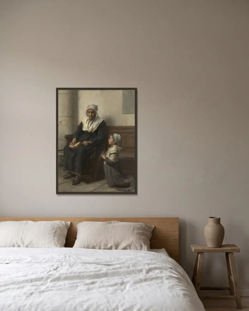 The grandmother av Léon Augustin Lhermitte inramad på en vägg