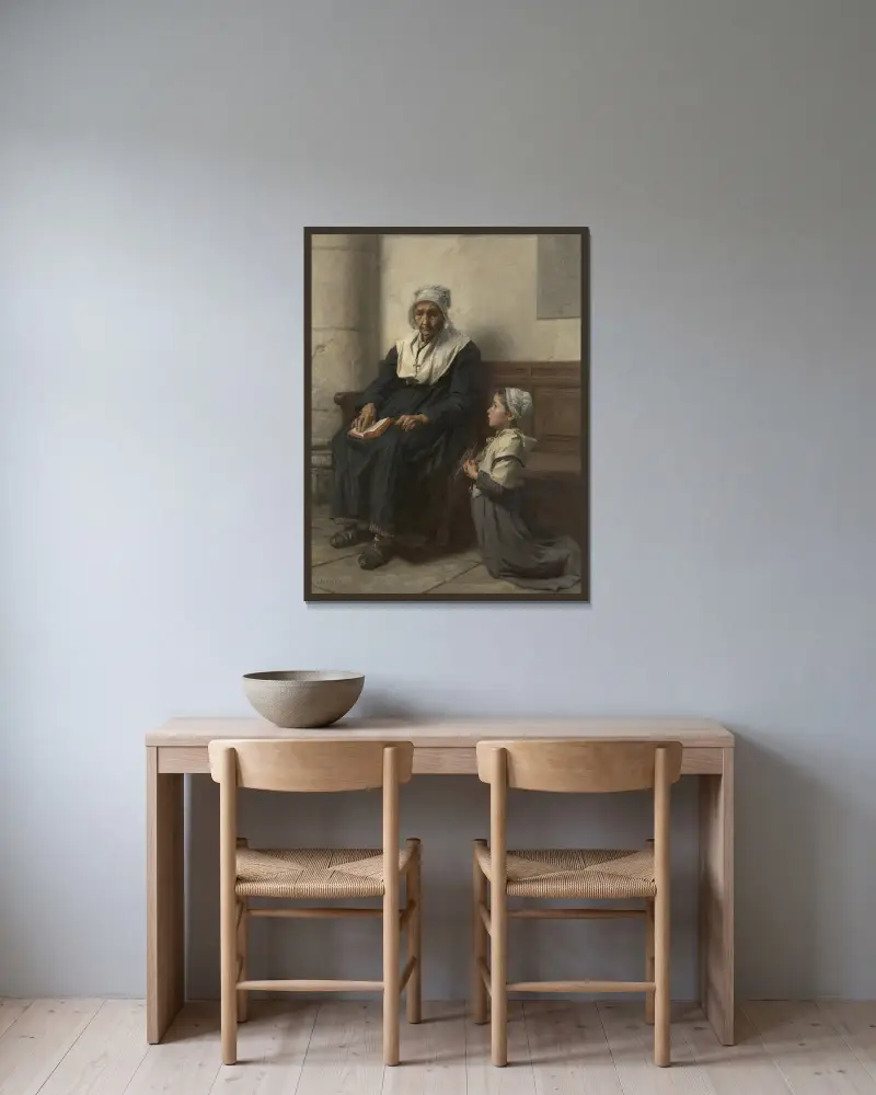 The grandmother av Léon Augustin Lhermitte inramad på en vägg