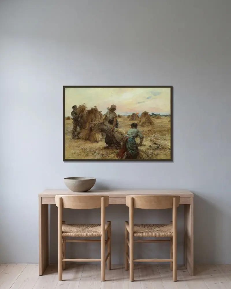 Skörden av Léon Augustin Lhermitte inramad på en vägg
