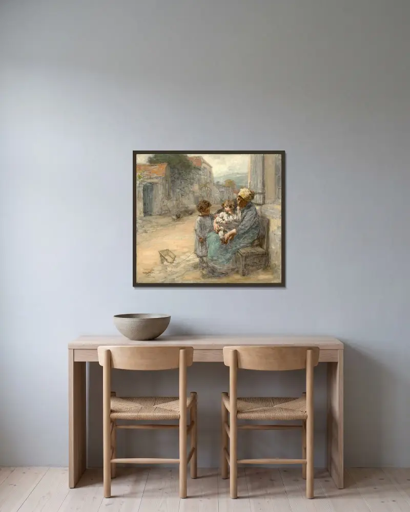 Systrarna av Léon Augustin Lhermitte inramad på en vägg