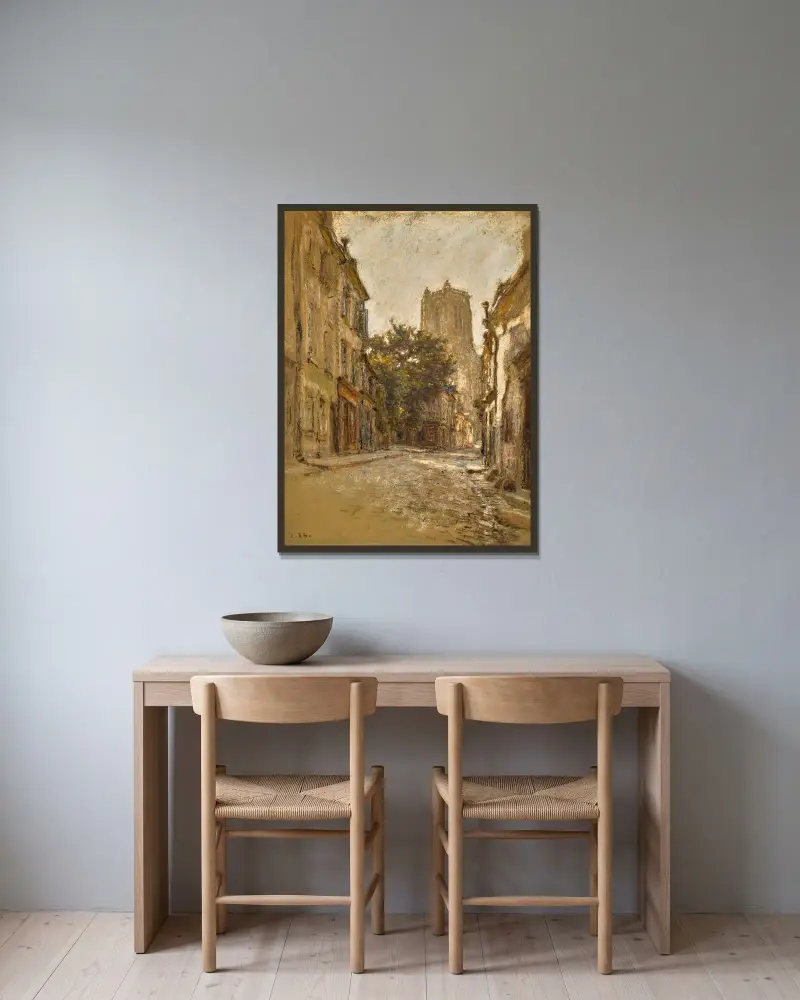 En gata i Bourges av Léon Augustin Lhermitte inramad på en vägg