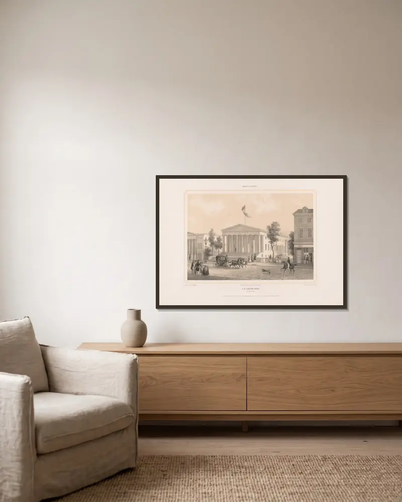 Philadelphia U.S. custom house av Augustus Köllner inramad på en vägg