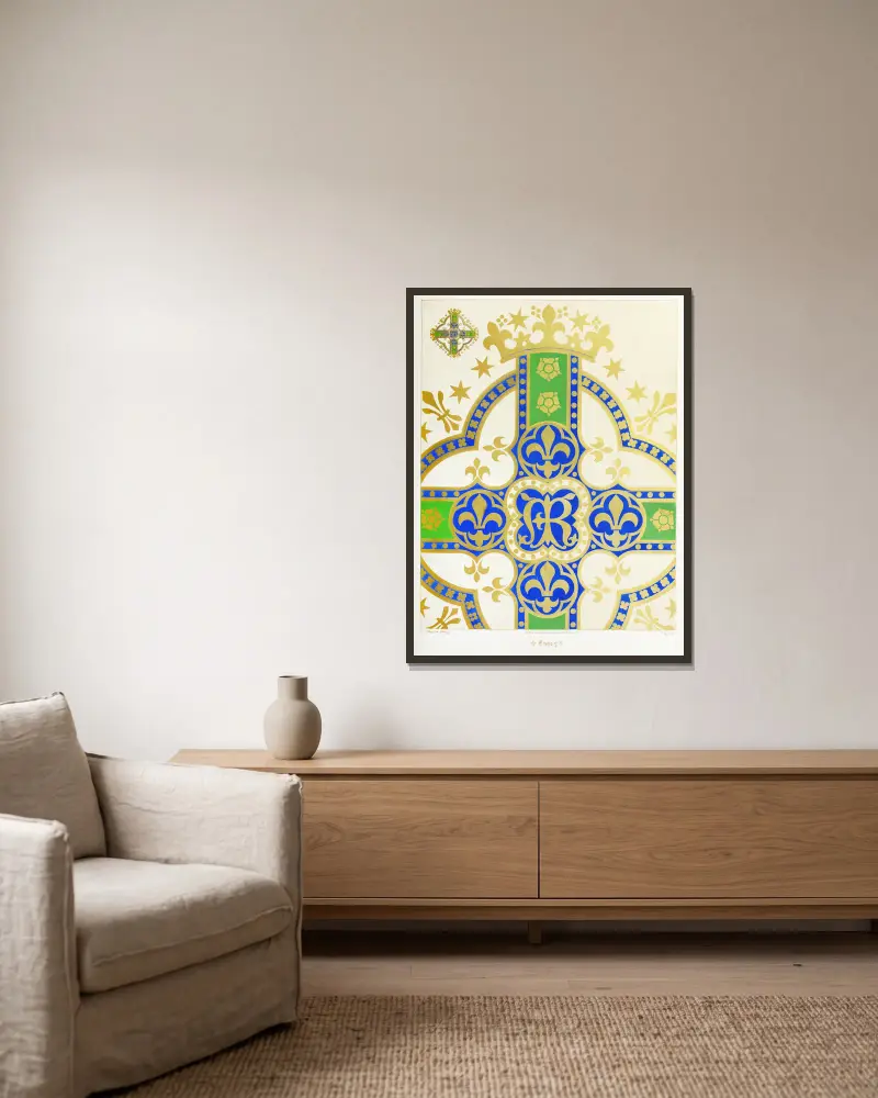 A Cross for a Frontal or Vestment, with Fleur-de-lis, Crowns and Stars av Augustus Pugin inramad på en vägg