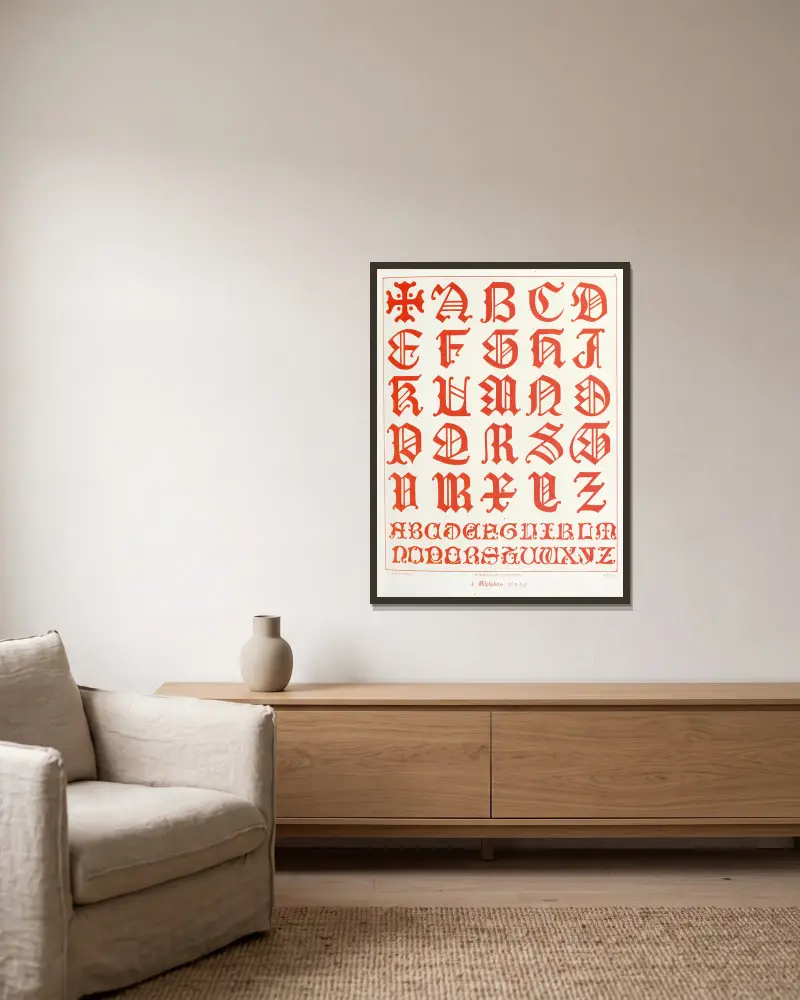 Alphabete 2 von Augustus Pugin gerahmt an einer Wand