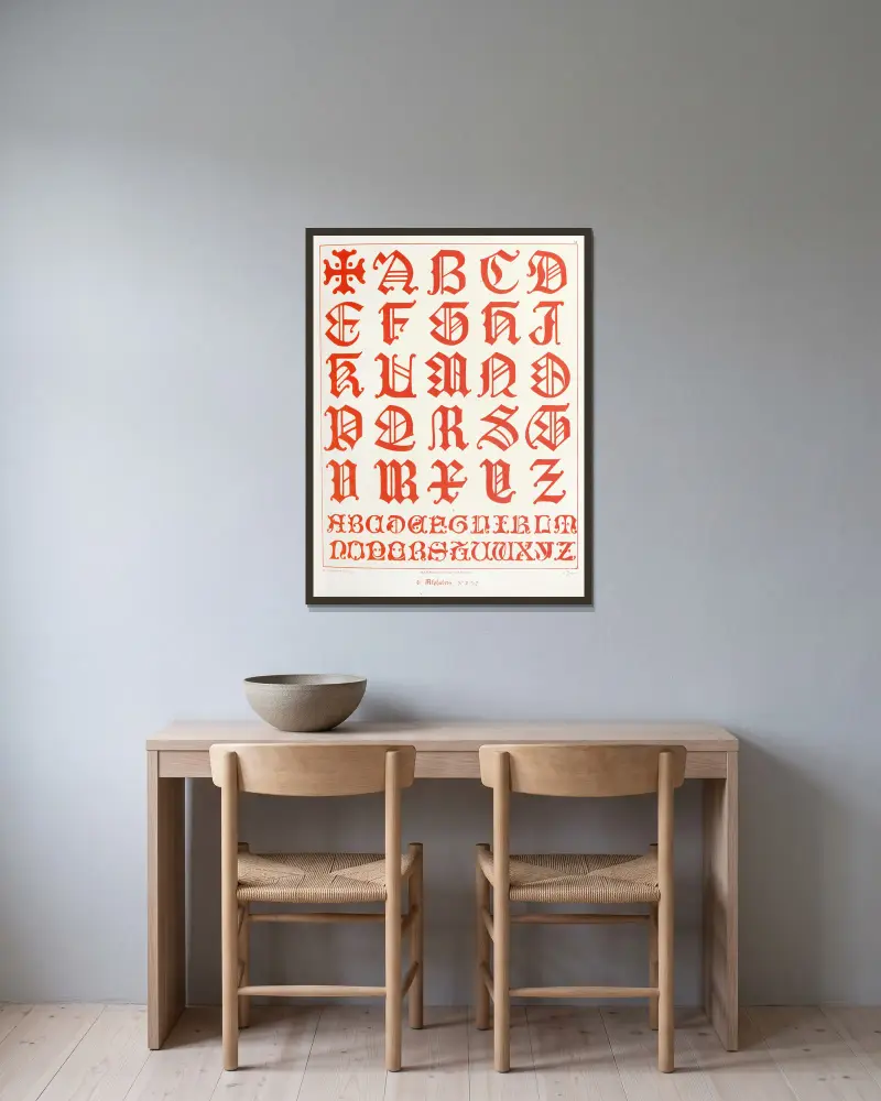 Alphabete 2 von Augustus Pugin gerahmt an einer Wand