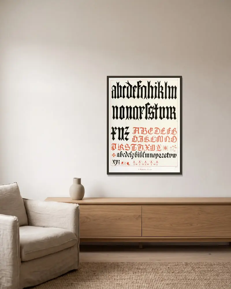 Alphabete 4 von Augustus Pugin gerahmt an einer Wand