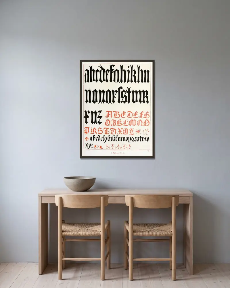 Alphabete 4 von Augustus Pugin gerahmt an einer Wand