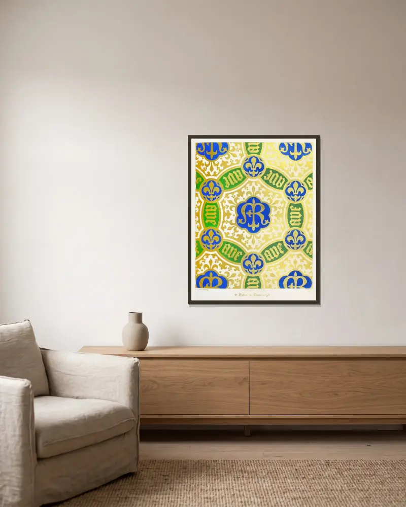 Muster für Draperungen 1 von Augustus Pugin gerahmt an einer Wand