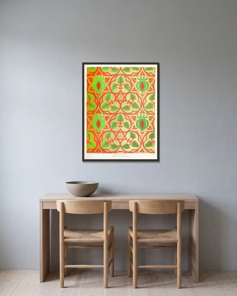 Muster für Wanddekoration 6 von Augustus Pugin gerahmt an einer Wand