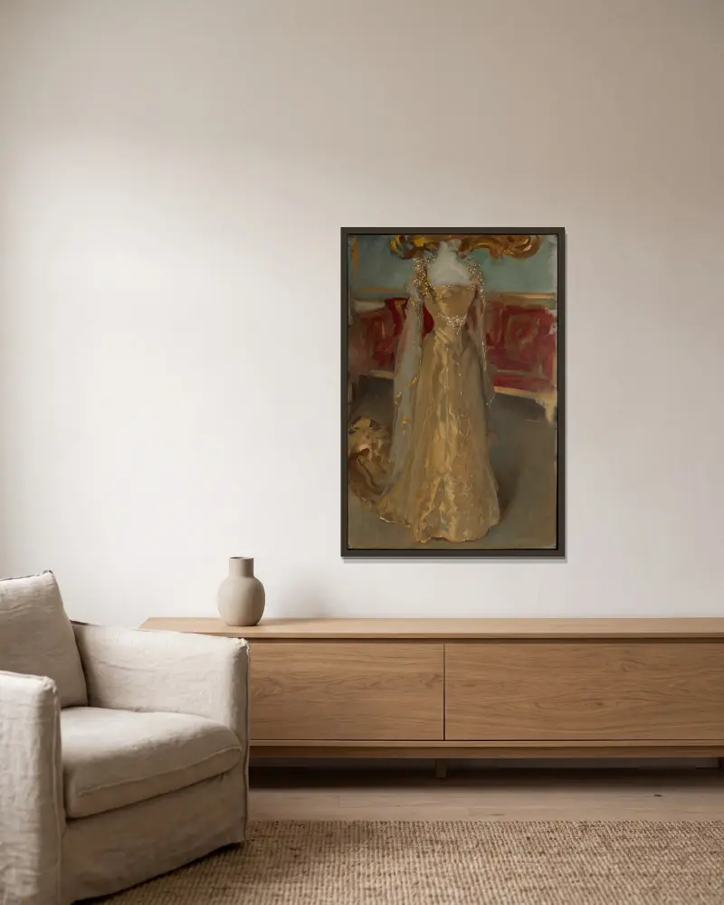 Drapery Study of Queen Alexandra’s Dress, for The Coronation of King Edward VII av Edwin Austin Abbey inramad på en vägg