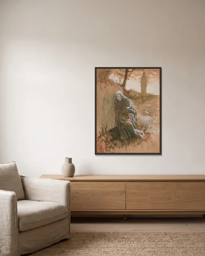 Figur im Wald von Edwin Austin Abbey gerahmt an einer Wand