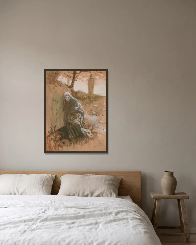 Figur im Wald von Edwin Austin Abbey gerahmt an einer Wand