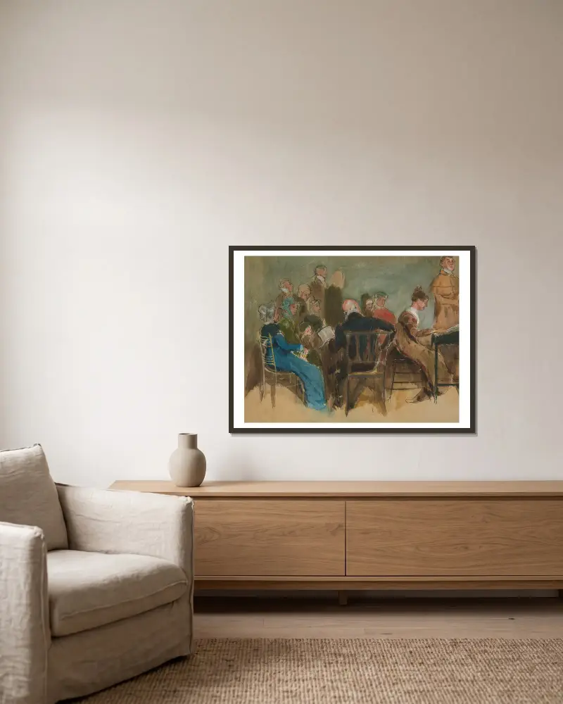 Sketch of women in an interior – unidentified illustration av Edwin Austin Abbey inramad på en vägg