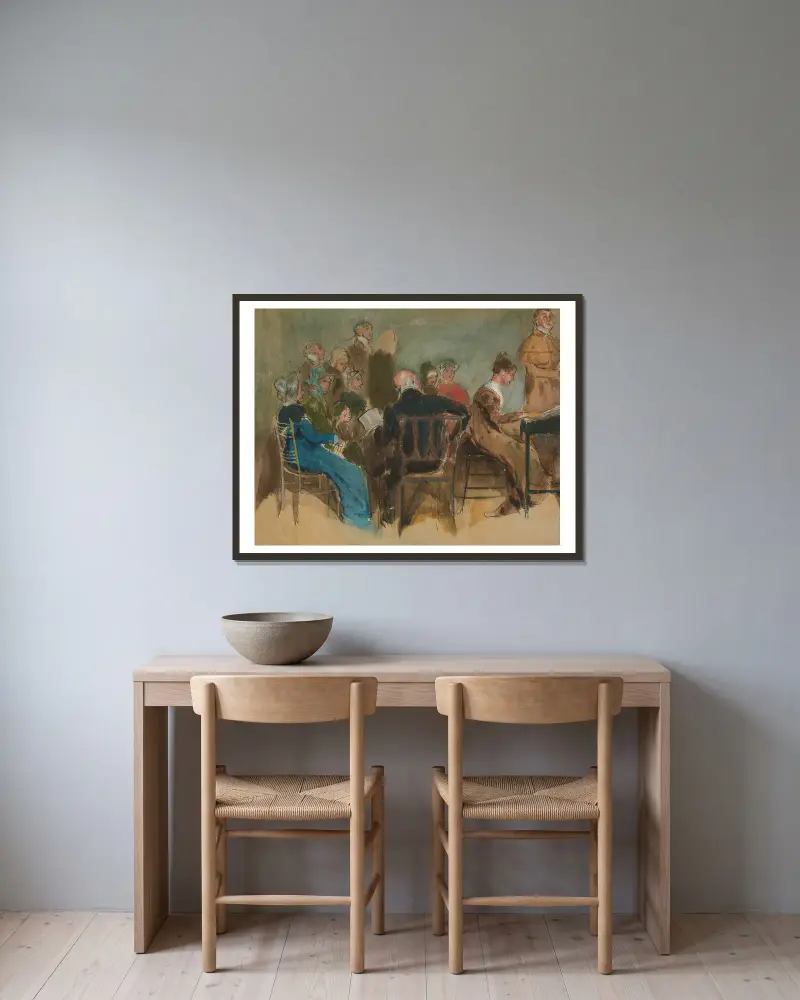 Sketch of women in an interior – unidentified illustration av Edwin Austin Abbey inramad på en vägg