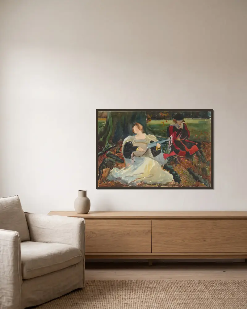 Studies for ‘Fair is my love’, painting in the Municipal Art Gallery, Preston, England. av Edwin Austin Abbey inramad på en vägg