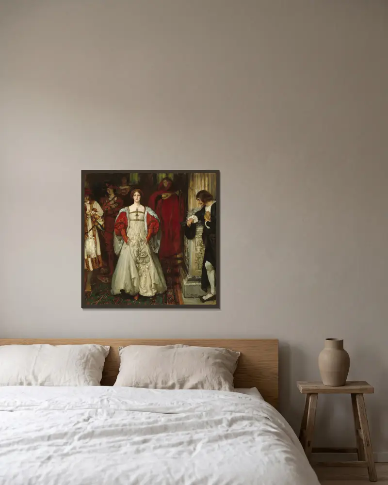 Vem är Sylvia? Vad är hon, som alla herdarna prisar? av Edwin Austin Abbey inramad på en vägg