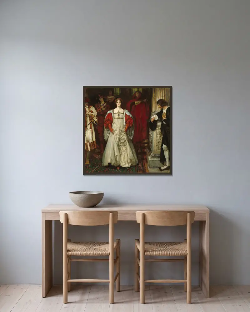 Vem är Sylvia? Vad är hon, som alla herdarna prisar? av Edwin Austin Abbey inramad på en vägg