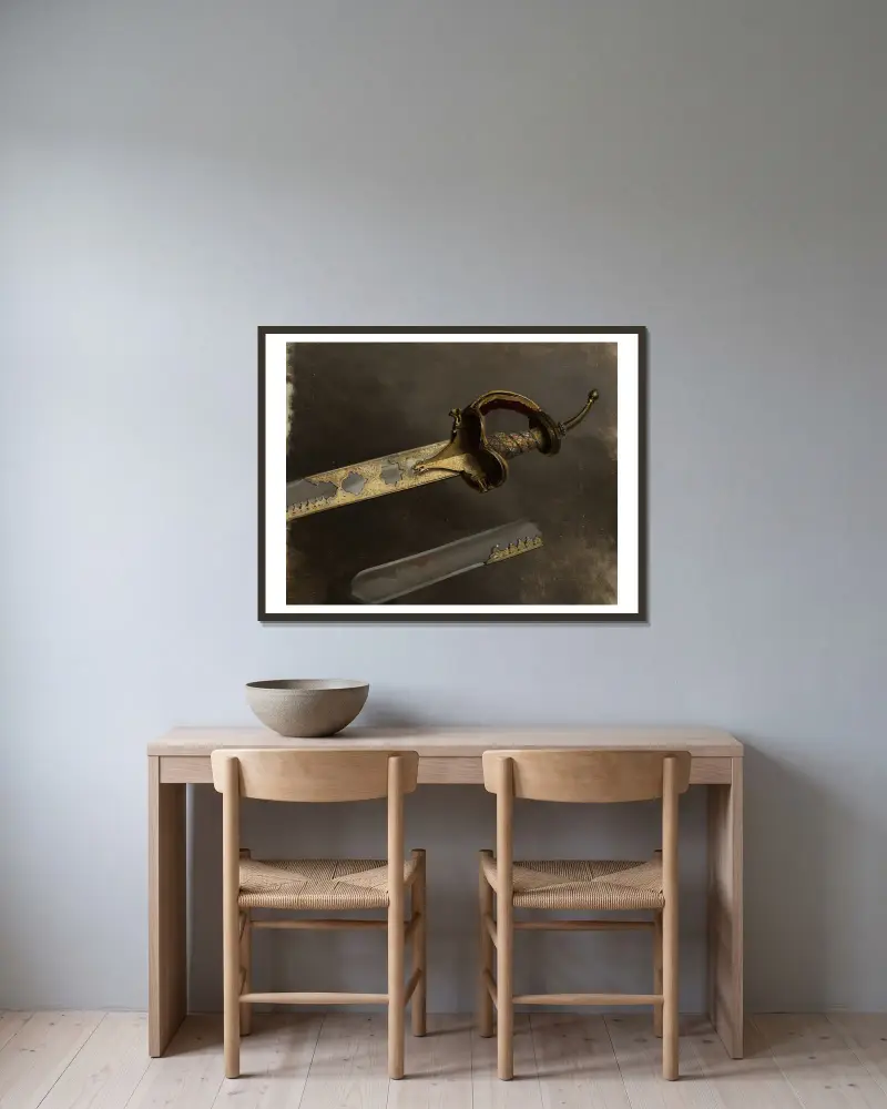 Studie eines Säbels von Stanisław Chlebowski gerahmt an einer Wand