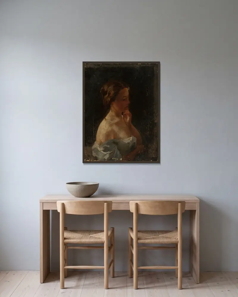 Study of a young woman av Stanisław Chlebowski inramad på en vägg