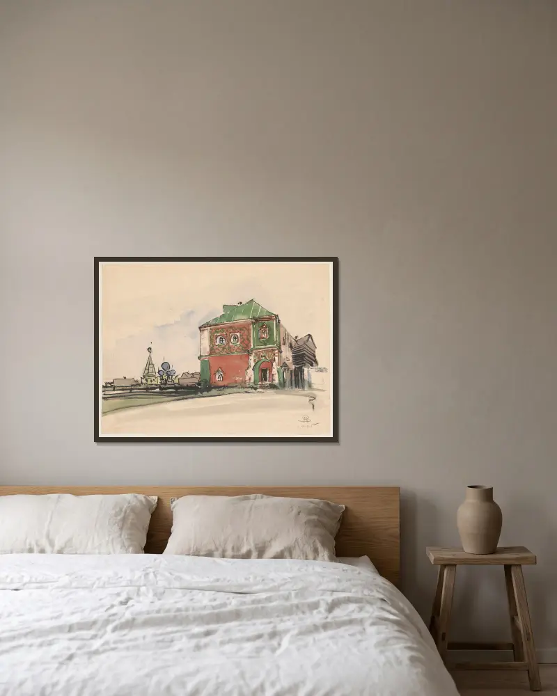 Mit Polychromie verziertes Haus von Stanisław Noakowski gerahmt an einer Wand