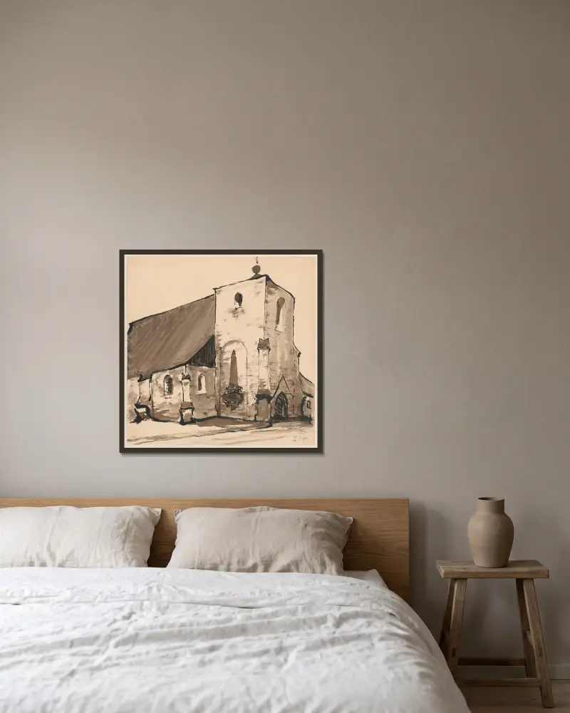 Romanische Kirche von Stanisław Noakowski gerahmt an einer Wand