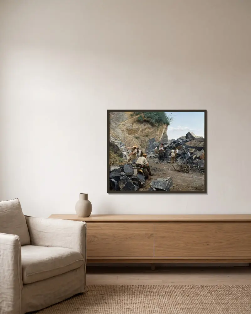In the Quarry. Motif from Switzerland av Axel Jungstedt inramad på en vägg
