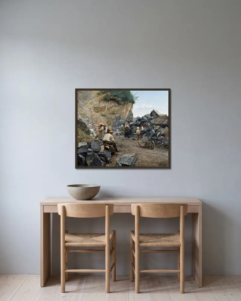 In the Quarry. Motif from Switzerland av Axel Jungstedt inramad på en vägg
