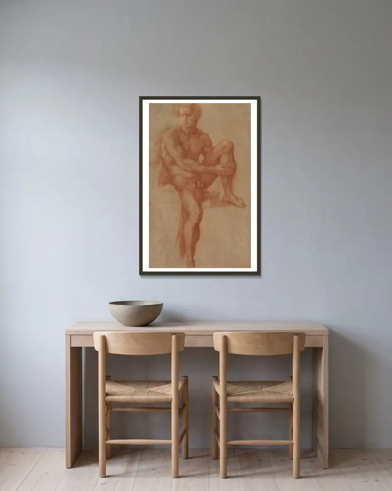 Seated Male Nude av Baccio Bandinelli inramad på en vägg