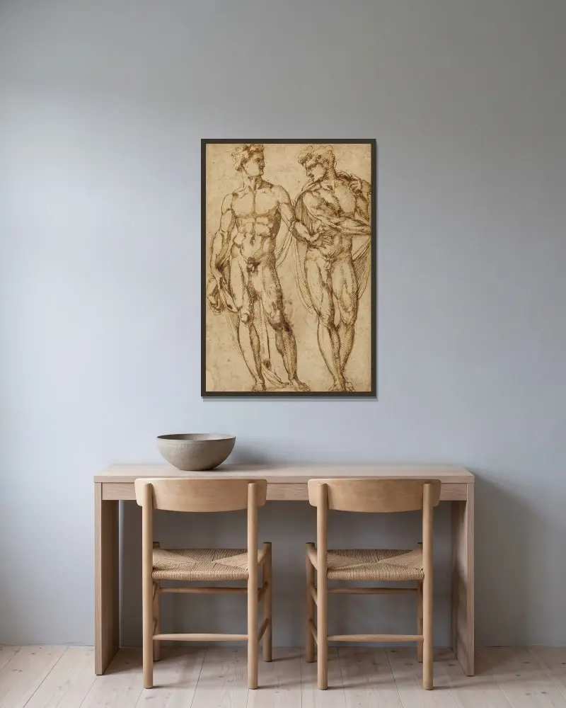 Study of Two Men av Baccio Bandinelli inramad på en vägg