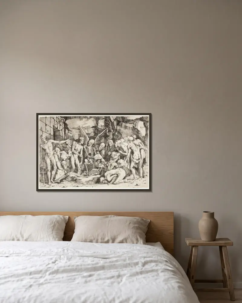 Die Skelette von Baccio Bandinelli gerahmt an einer Wand