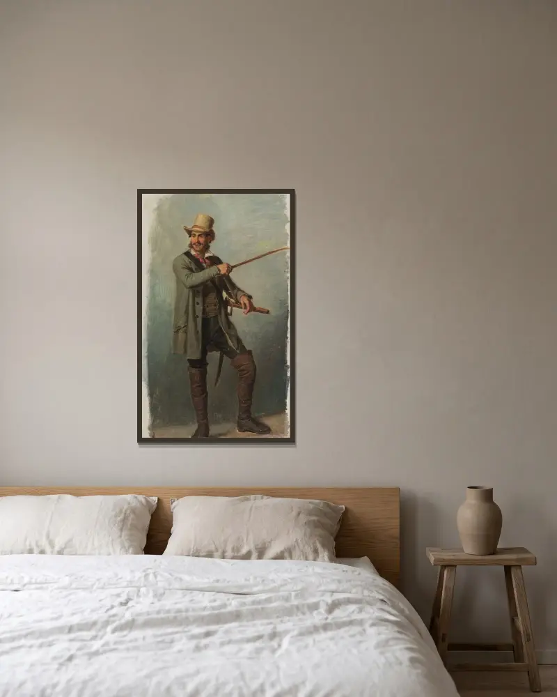 Badensisk friskarpskytt i stövlar med värja och gevär av Johann Baptist Kirner inramad på en vägg