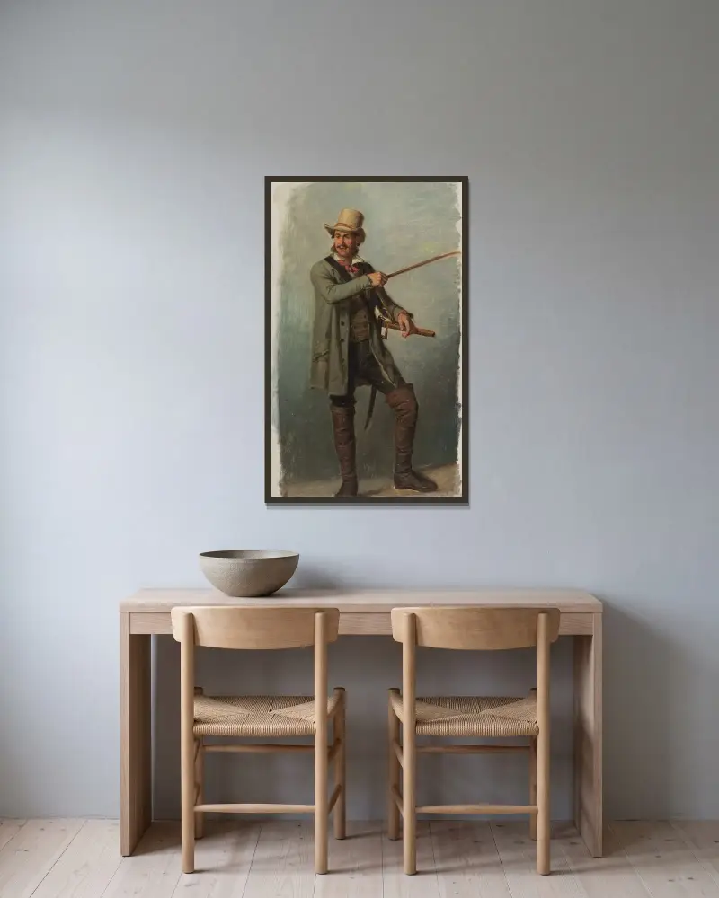 Badensisk friskarpskytt i stövlar med värja och gevär av Johann Baptist Kirner inramad på en vägg