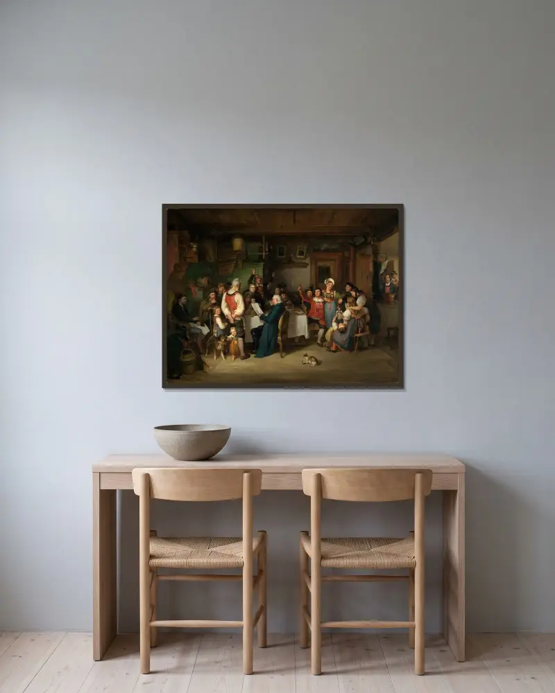 Die Preisverleihung des landwirtschaftlichen Vereins in einer Hotzenwälder Bauernstube von Johann Baptist Kirner gerahmt an einer Wand