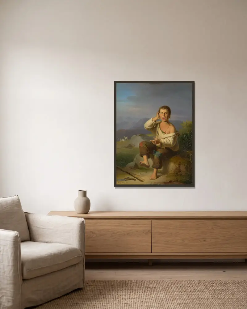 Verwundeter Hirtenjunge von Johann Baptist Kirner gerahmt an einer Wand