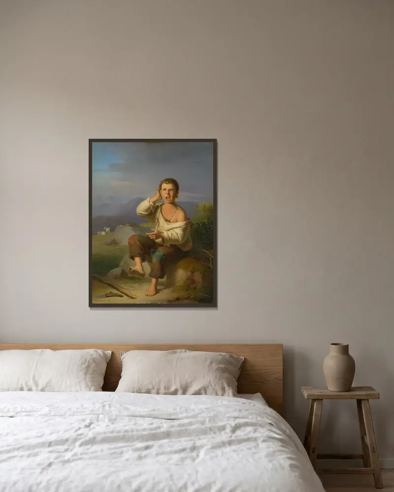 Verwundeter Hirtenjunge von Johann Baptist Kirner gerahmt an einer Wand