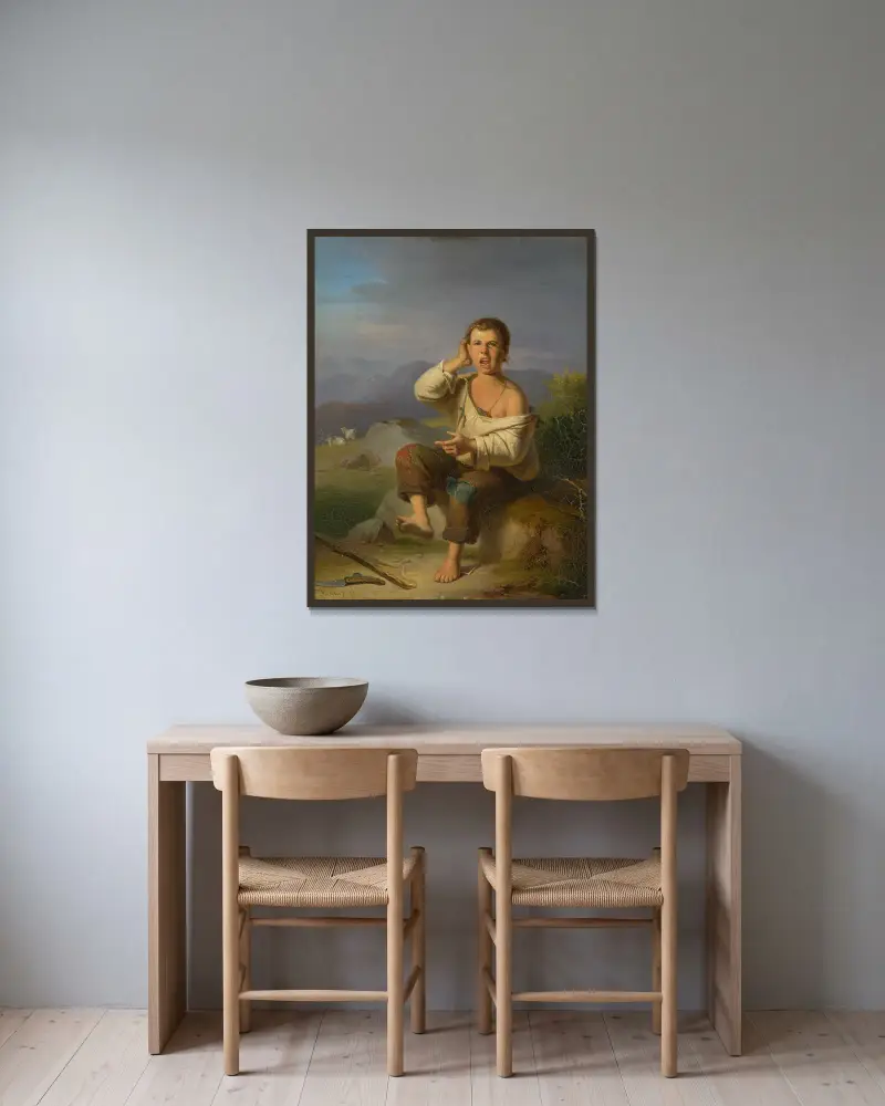 Verwundeter Hirtenjunge von Johann Baptist Kirner gerahmt an einer Wand