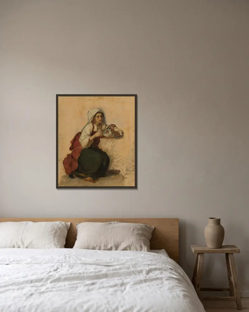 Ung italienska med en sköldpadda i vänster hand av Johann Baptist Kirner inramad på en vägg