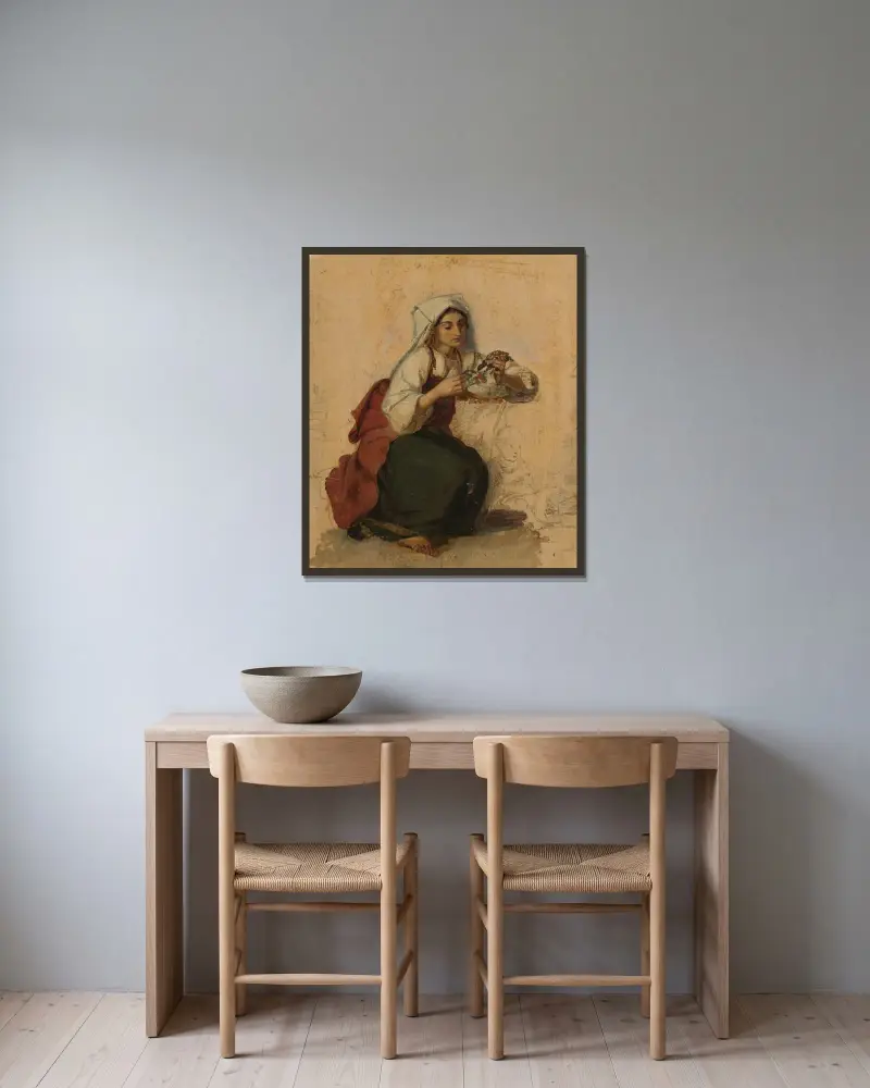 Ung italienska med en sköldpadda i vänster hand av Johann Baptist Kirner inramad på en vägg