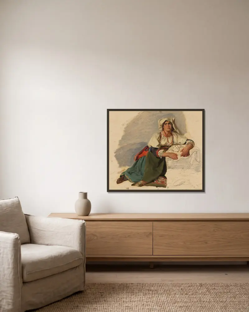 Knäböjande italienska som böjer sig över ett barn av Johann Baptist Kirner inramad på en vägg