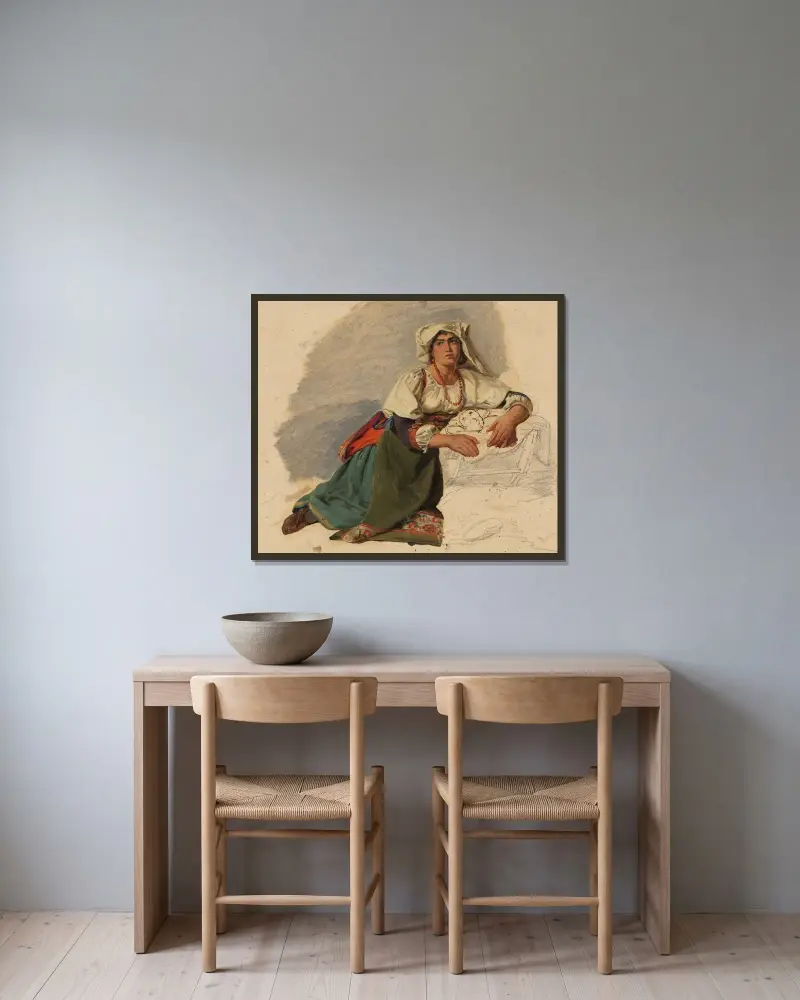 Knäböjande italienska som böjer sig över ett barn av Johann Baptist Kirner inramad på en vägg