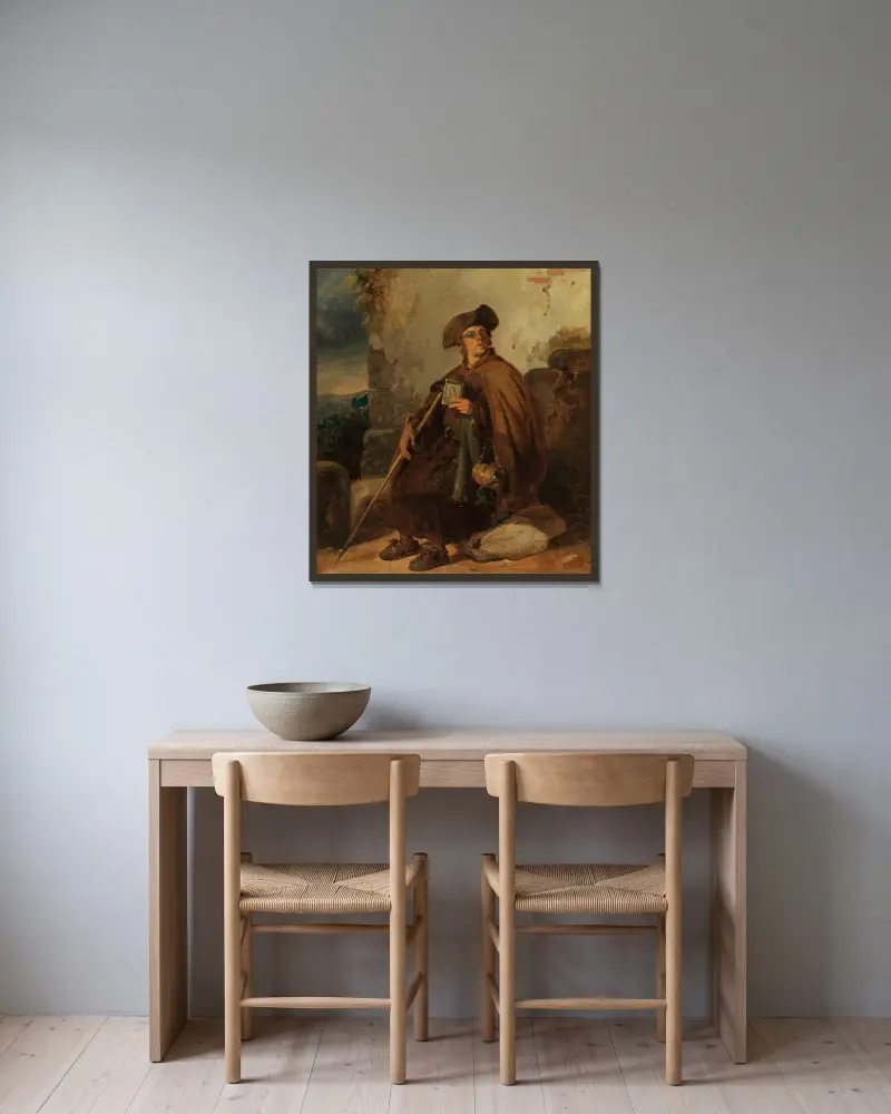 Sittande pilgrim av Johann Baptist Kirner inramad på en vägg