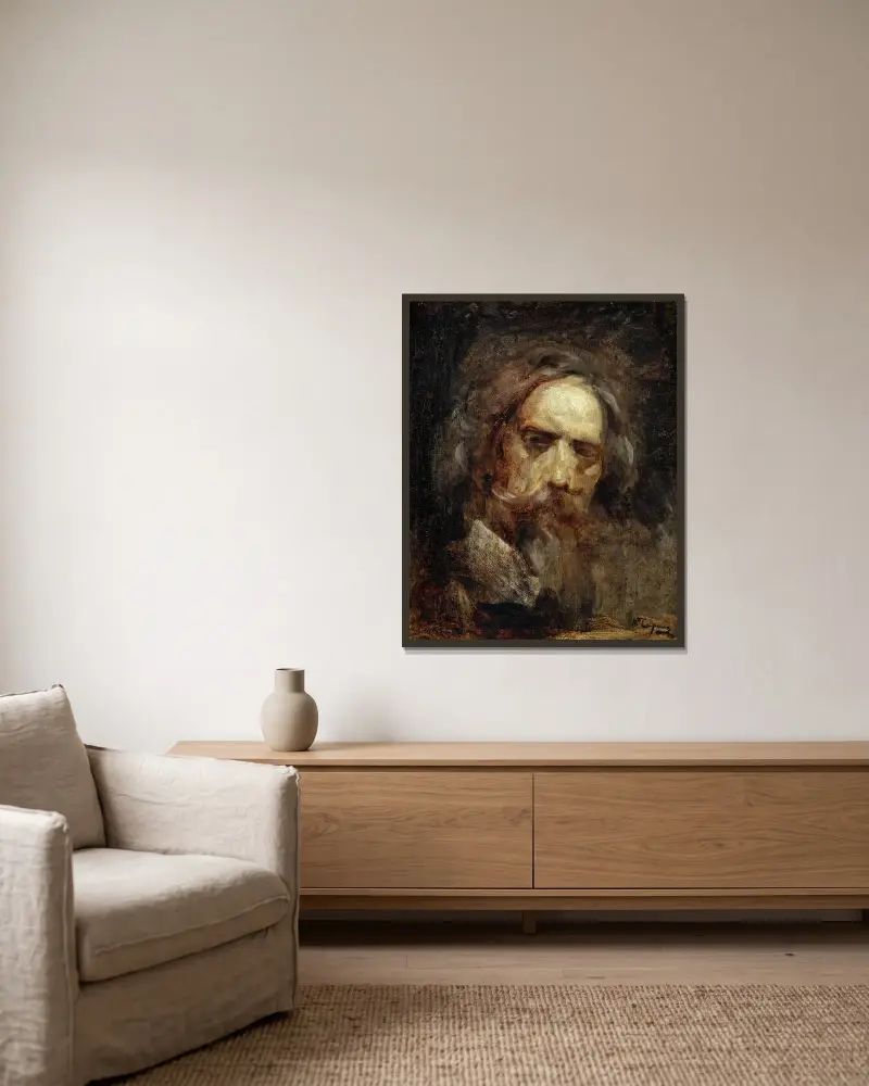 Självporträtt av Jean-Baptiste Carpeaux inramad på en vägg