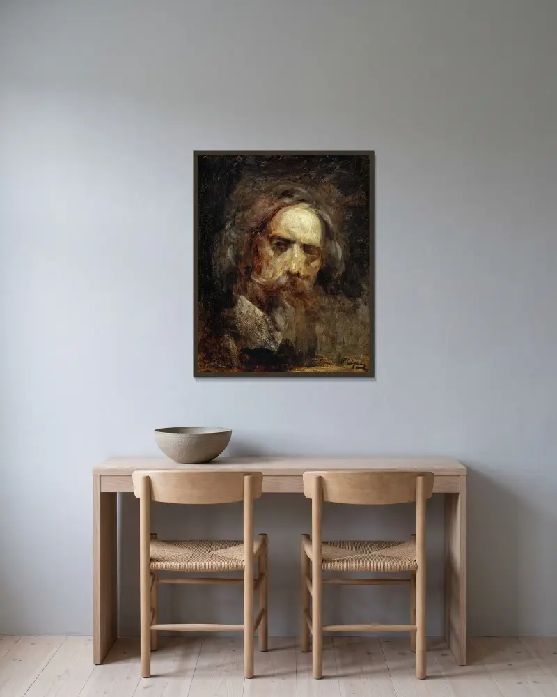 Självporträtt av Jean-Baptiste Carpeaux inramad på en vägg