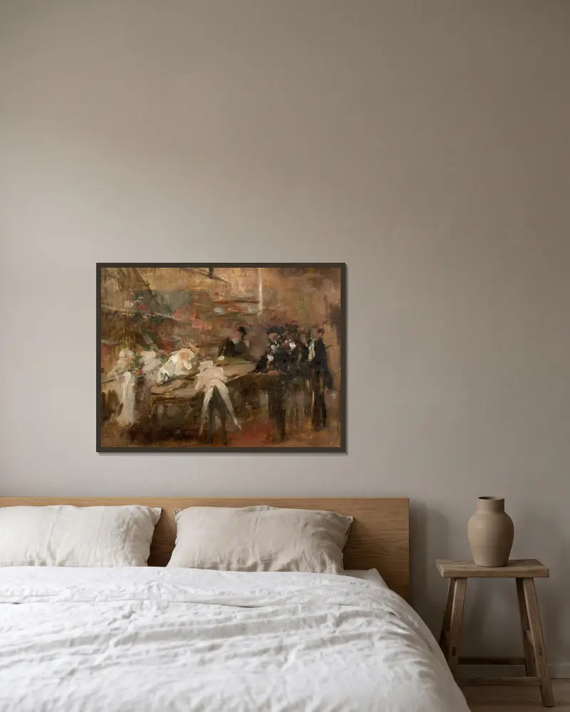 Aux cuisines av Jean-Baptiste Carpeaux inramad på en vägg
