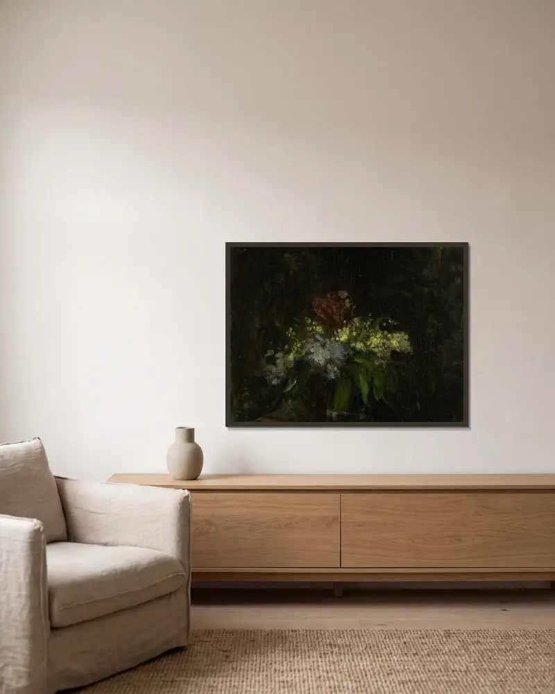 Bouquet de fleurs au muguet av Jean-Baptiste Carpeaux inramad på en vägg