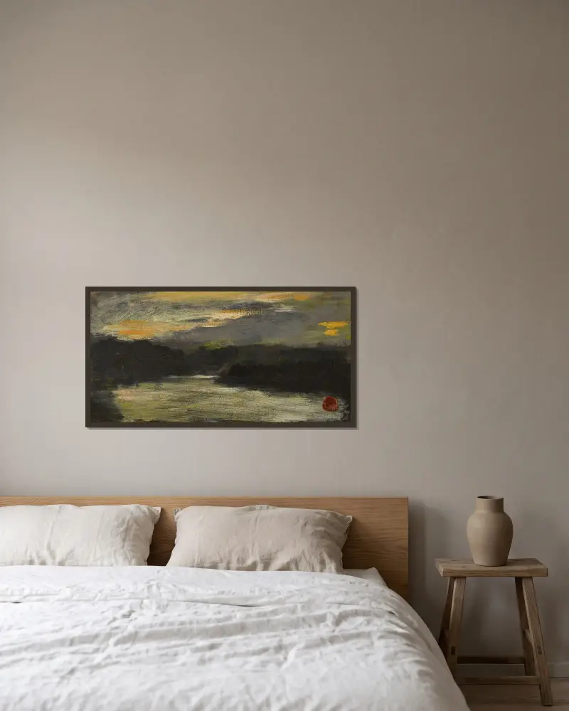 Effekt av himmel över en flod av Jean-Baptiste Carpeaux inramad på en vägg