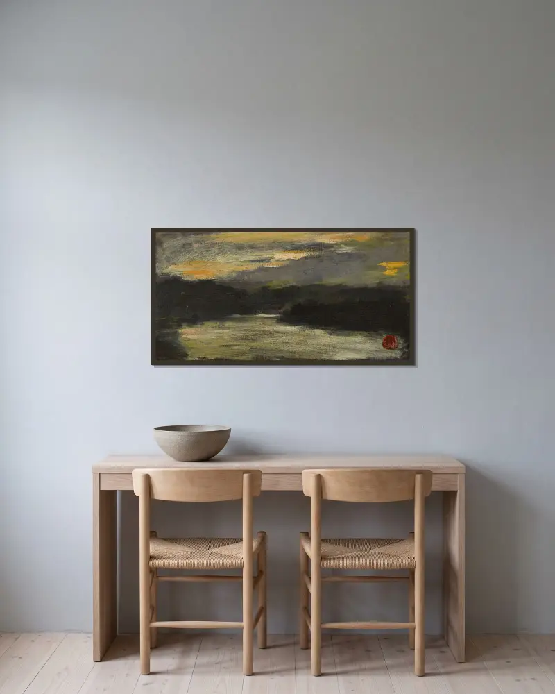 Effekt av himmel över en flod av Jean-Baptiste Carpeaux inramad på en vägg