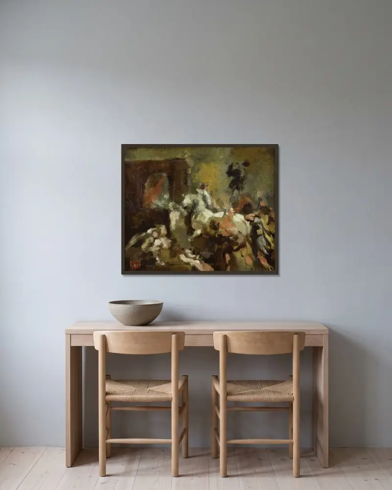 Henrik IV:s triumferande intåg i Paris, efter Rubens av Jean-Baptiste Carpeaux inramad på en vägg