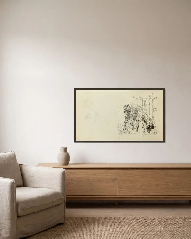 Studie av en get av Jean-Baptiste Carpeaux inramad på en vägg