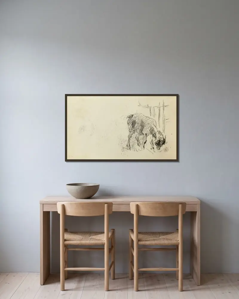 Studie av en get av Jean-Baptiste Carpeaux inramad på en vägg